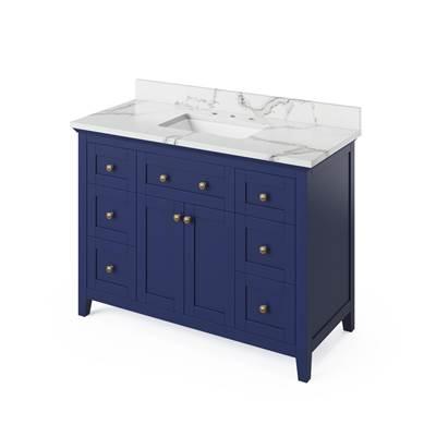 48'' Hale Blue Chatham Vanity, Calacatta Vienna Quartz Vanity Top, undermount rectangle bowl by Jeffrey Alexander