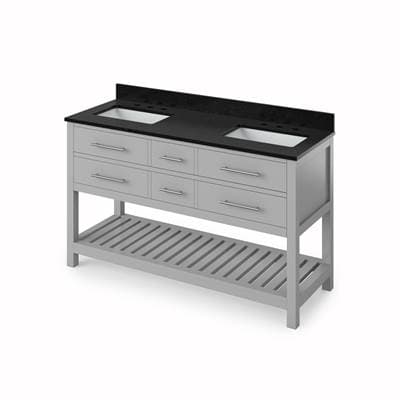 Jeffrey Alexander 60'' Grey Wavecrest Vanity, Double Bowl, Black Granite Vanity Top, Two...