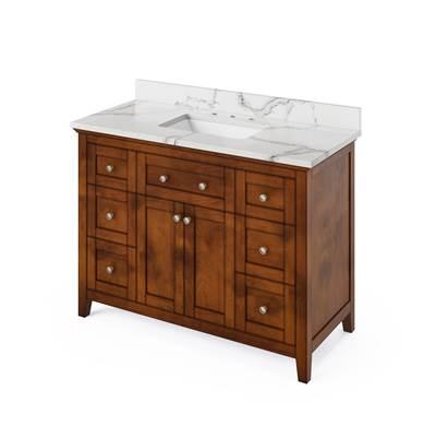 48'' Chocolate Chatham Vanity, Calacatta Vienna Quartz Vanity Top, undermount rectangle bowl