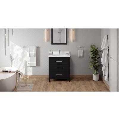 30'' Black Katara Vanity, White Quartz Vanity Top, Undermount Rectangle Bowl