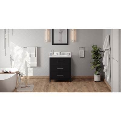 Jeffrey Alexander 30'' Black Katara Vanity, White Quartz Vanity Top, Undermount Rectangle Bowl -... by Jeffrey Alexander