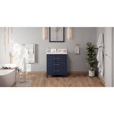 Jeffrey Alexander 30'' Hale Blue Katara Vanity, White Quartz Vanity Top, Undermount Rectangle...