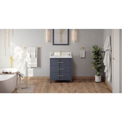 Jeffrey Alexander 30'' Blue Steel Katara Vanity, White Quartz Vanity Top, Undermount Rectangle...