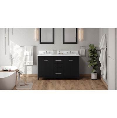 Jeffrey Alexander 60'' Black Katara Vanity, Double Bowl, White Quartz Vanity Top, Two Undermount... by Jeffrey Alexander