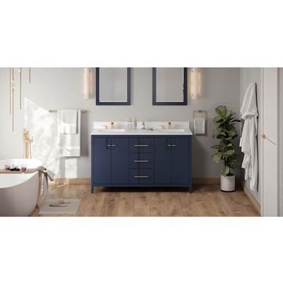 60'' Hale Blue Katara Vanity, Double Bowl, White Quartz Vanity Top, Two Undermount Rectangle Bowls by Jeffrey Alexander