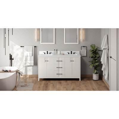 60'' White Katara Vanity, Double Bowl, White Quartz Vanity Top, Two Undermount Rectangle Bowls