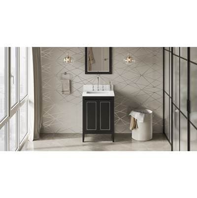 Jeffrey Alexander 24'' Black Percival Vanity, White Quartz Vanity Top, Undermount Rectangle Bowl...
