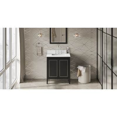 Jeffrey Alexander 30'' Black Percival Vanity, White Quartz Vanity Top, Undermount Rectangle Bowl...