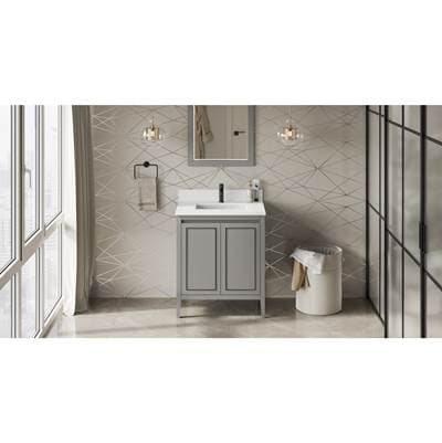 Jeffrey Alexander 30'' Grey Percival Vanity, White Quartz Vanity Top, Undermount Rectangle Bowl -...
