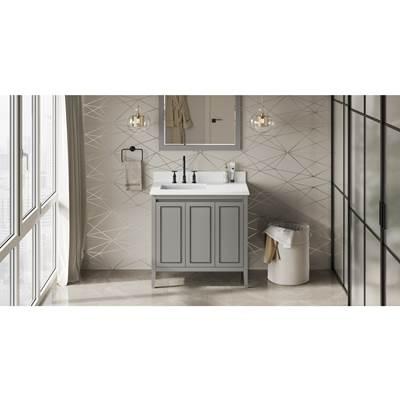 36'' Grey Percival Vanity, Left Offset, White Quartz Vanity Top, Undermount Rectangle Bowl