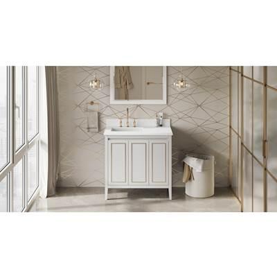 36'' White Percival Vanity, Left Offset, White Quartz Vanity Top, Undermount Rectangle Bowl