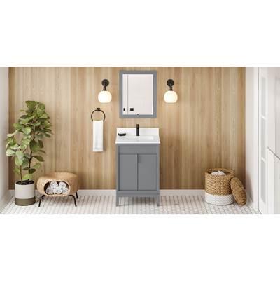 24'' Grey Theodora Vanity, White Quartz Vanity Top, Undermount Rectangle Bowl