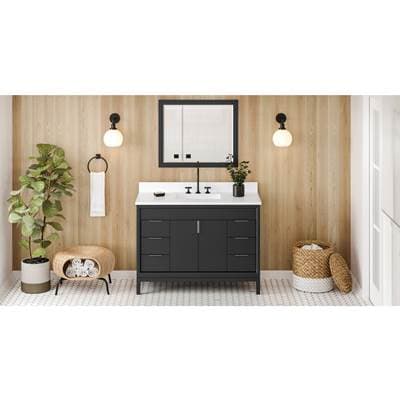 Jeffrey Alexander 48'' Black Theodora Vanity, White Quartz Vanity Top, Undermount Rectangle Bowl...