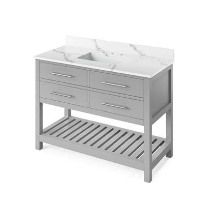 48'' Grey Wavecrest Vanity, Calacatta Vienna Quartz Vanity Top, undermount rectangle bowl by Jeffrey Alexander