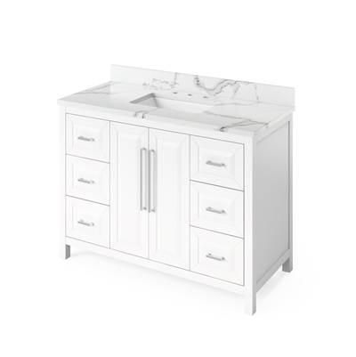 48'' White Cade Vanity, Calacatta Vienna Quartz Vanity Top, undermount rectangle bowl by Jeffrey Alexander