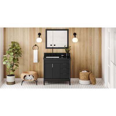Jeffrey Alexander 36'' Black Theodora Vanity, Left Offset, Black Granite Vanity Top, Undermount... by Jeffrey Alexander