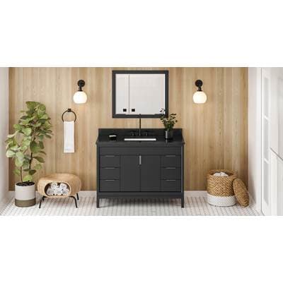 Jeffrey Alexander 48'' Black Theodora Vanity, Black Granite Vanity Top, Undermount Rectangle Bowl...