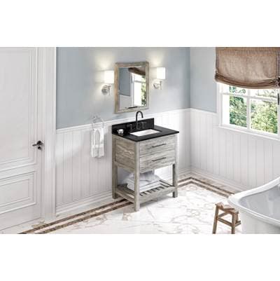 Jeffrey Alexander 30'' Weathered Grey Wavecrest Vanity, Black Granite Vanity Top, Undermount...