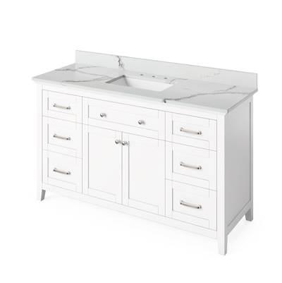 60'' White Chatham Vanity, Calacatta Vienna Quartz Vanity Top, undermount rectangle bowl