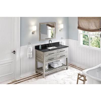 Jeffrey Alexander 48'' Weathered Grey Wavecrest Vanity, Black Granite Vanity Top, Undermount...