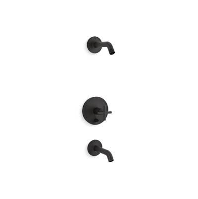 Kohler Purist Rite-Temp bath and shower trim kit with push-button diverter and cross handle, without showerhead - Matte Black by Kohler