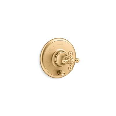Artifacts Rite-Temp valve trim with push-button diverter and cross handle - Vibrant Brushed Moderne Brass by Kohler