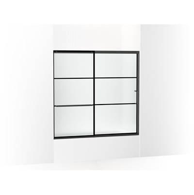 Elate Sliding bath door, 56-3/4'' H x 56-1/4 - 59-5/8'' W with heavy 5/16'' thick Frosted glass with rectangular grille pattern - Matte Black
