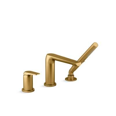 Avid Deck-mount bath faucet with handshower - Vibrant Brushed Moderne Brass by Kohler