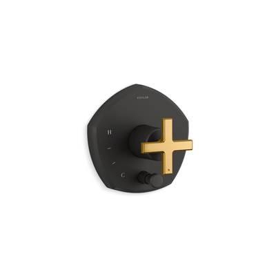 Kohler Occasion Rite-Temp valve trim with push-button diverter and cross handle - Matte Black With Brushed Moderne Brass by Kohler