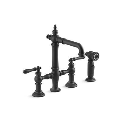 Artifacts Two-hole bridge bar sink faucet with side sprayer by Kohler