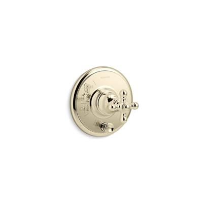 Artifacts Rite-Temp valve trim with push-button diverter and cross handle - Vibrant French Gold by Kohler