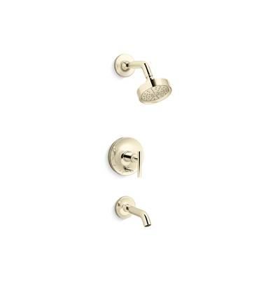 Kohler Purist Rite-Temp bath and shower trim kit with push-button diverter and lever handle, 1.75 gpm - Vibrant French Gold by Kohler