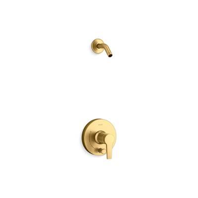 Kohler Pitch Rite-Temp shower trim kit with push-button diverter, less showerhead - Vibrant Brushed Moderne Brass by Kohler