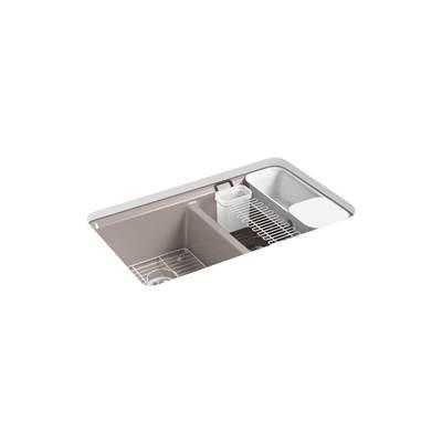 Kohler Riverby 33'' undermount double-bowl workstation kitchen sink - Truffle by Kohler