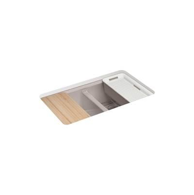 Kohler Riverby 33'' undermount double-bowl workstation kitchen sink - Truffle by Kohler