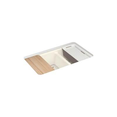 Kohler Riverby 33'' undermount double-bowl workstation kitchen sink - Biscuit by Kohler