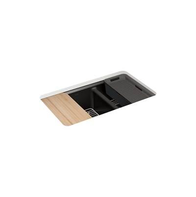Kohler Riverby 33'' undermount double-bowl workstation kitchen sink - Black by Kohler