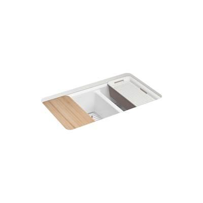 Kohler Riverby 33'' undermount double-bowl workstation kitchen sink - White by Kohler