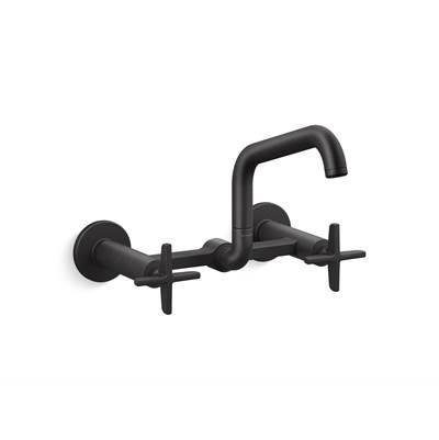 BilletE Two-hole wall-mount bridge kitchen sink faucet - Matte Black