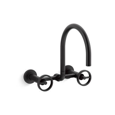BilletE Two-hole wall-mount bridge kitchen sink faucet - Matte Black