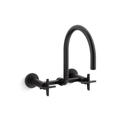 BilletE Two-hole wall-mount bridge kitchen sink faucet - Matte Black
