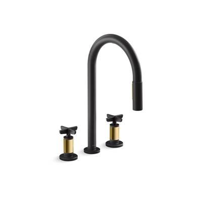 Kohler Touchless pull-down kitchen sink faucet with two-function sprayhead - Matte Black With Brushed Moderne Brass by Kohler