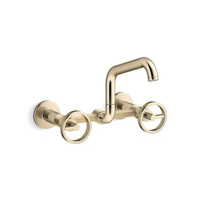 BilletE Two-hole wall-mount bridge kitchen sink faucet - Vibrant French Gold