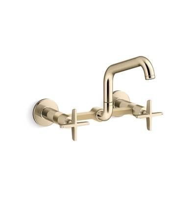 BilletE Two-hole wall-mount bridge kitchen sink faucet - Vibrant French Gold