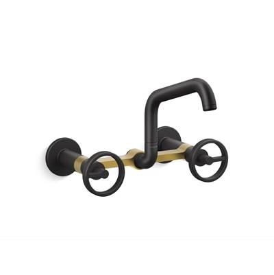 BilletE Two-hole wall-mount bridge kitchen sink faucet - Matte Black With Brushed Moderne Brass
