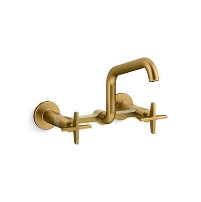 BilletE Two-hole wall-mount bridge kitchen sink faucet - Vibrant Brushed Moderne Brass