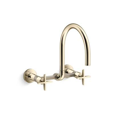 BilletE Two-hole wall-mount bridge kitchen sink faucet - Vibrant French Gold