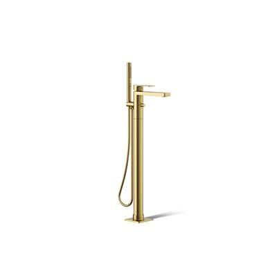 Kohler Parallel Floor-mount bath filler trim with handshower - Vibrant Brushed Moderne Brass by Kohler