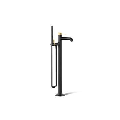Kohler Occasion Floor-mount bath filler trim with handshower - Matte Black With Brushed Moderne Brass by Kohler