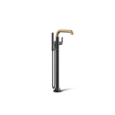 Kohler ToneE Floor-mount bath filler trim with handshower - Matte Black With Brushed Moderne Brass by Kohler